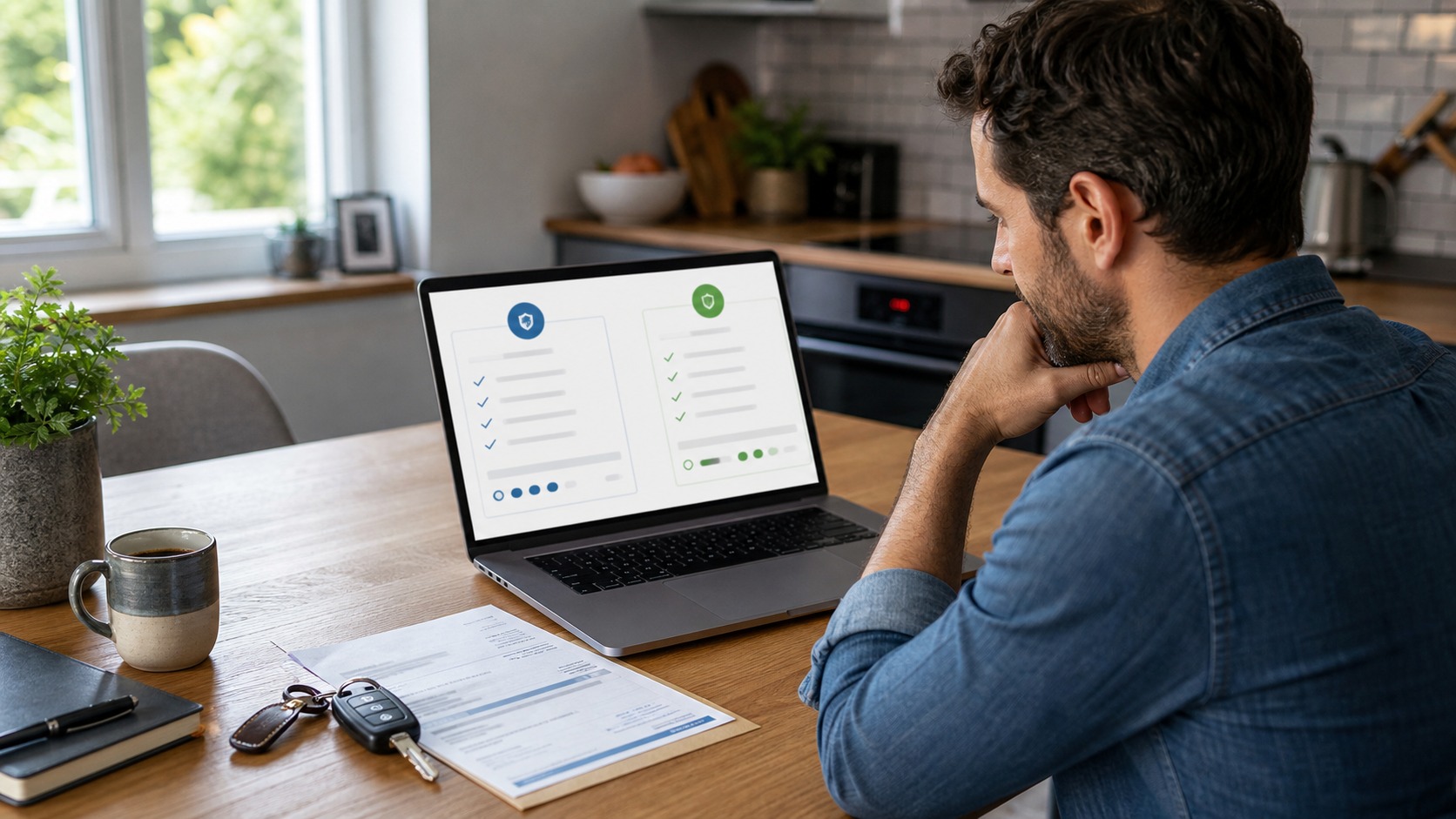 UK driver comparing Compare the Market and MoneySuperMarket car insurance quote checklists